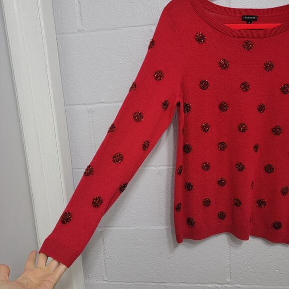 Talbots Lambswool Blend Sweater Metallic Polka Dot Scoop Neck Medium 543 - Picture 4 of 9